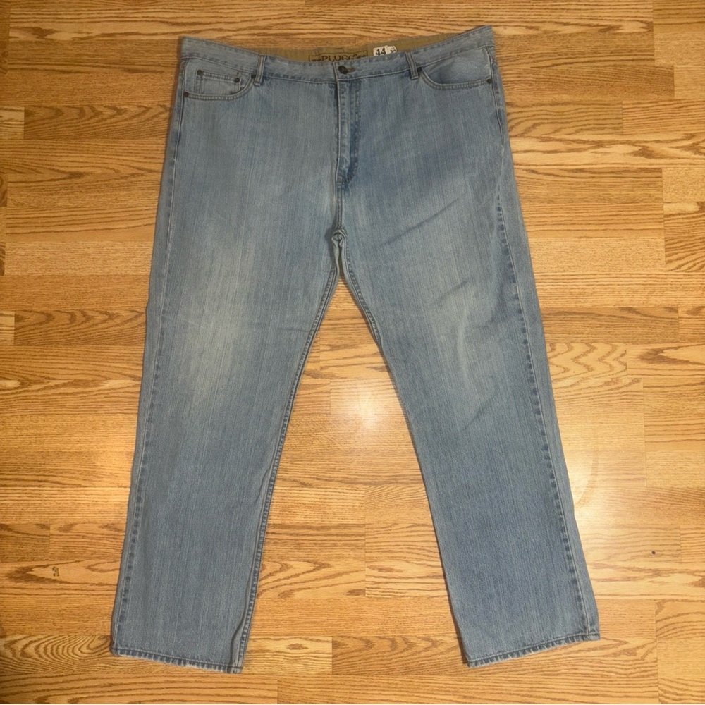 Plugg Jeans Mens 44x32 Blue Denim Baggy Wide Leg Hip Hop Y2K Skater Distressed